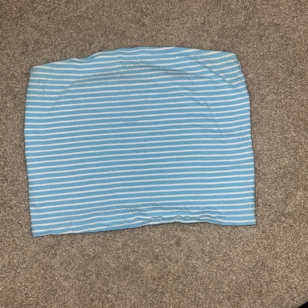 American Eagle Cropped Tank Top XS – Soft Ribbed / Blue and White